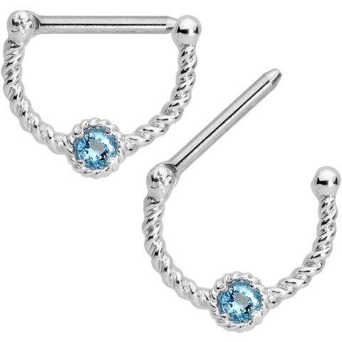 14G 7/16 Aqua Gem Twisted Nipple Clicker Set