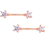 14G Clear CZ Gem Star Rose Gold Hue BCR Barbell Nipple Ring Set