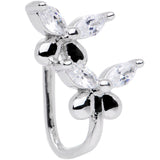Clear CZ Gem Rhodium Plated Twin Butterfly Clip On Fake Nose Ring