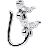 Clear CZ Gem Rhodium Plated Twin Butterfly Clip On Fake Nose Ring