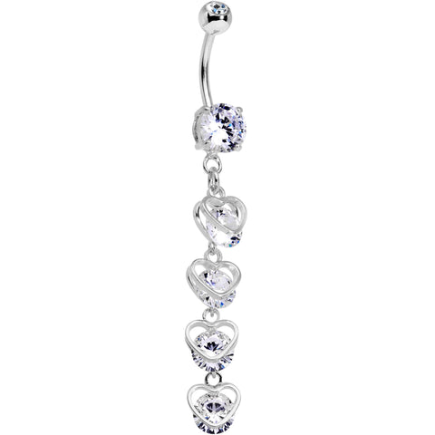 Clear CZ Gem Heart Trap Dangle Belly Ring