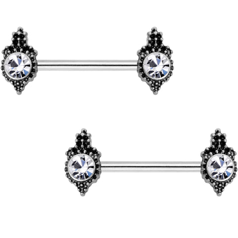 9/16 Clear Gem Durango Fashion Barbell Nipple Ring Set