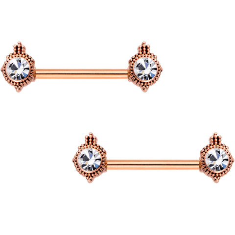 Clear CZ Gem Rose Gold Tone Durango Fashion Barbell Nipple Ring Set