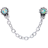 20G 1/4 White Synthetic Opal Chain Dangle Double Nose Bone