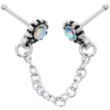 20G 1/4 White Synthetic Opal Chain Dangle Double Nose Bone