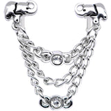 20G 1/4 Clear Gem Elephant Chain Dangle Double Nose Bone