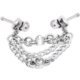 20G 1/4 Clear Gem Elephant Chain Dangle Double Nose Bone