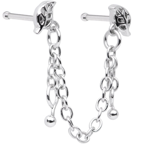20G 1/4 Autumn Fall Leaves Chain Dangle Double Nose Bone