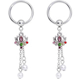 14G Clear CZ Gem Lotus Flower Queen Captive Ring Barbell Nipple Ring Set