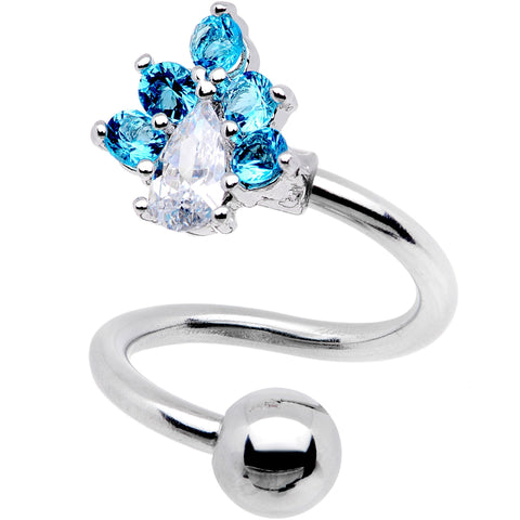 Clear Aqua CZ Gem Puppy Dog Paw Spiral Twister Top Mount Belly Ring