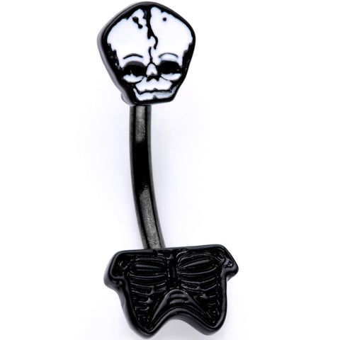 Black Plated Mister Skull and Bones Double Mount Belly Ring