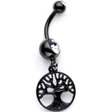 Clear Gem Black Anodized Tree of Life Charm Dangle Belly Ring
