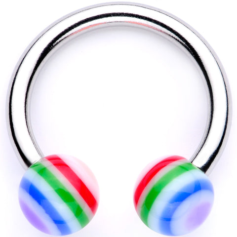 14G 7/16 Rainbow Stripe Acrylic Ball Horseshoe Circular Barbell
