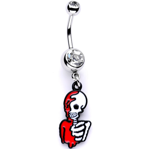 Clear Gem Bloody Skeleton Dangle Belly Ring