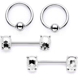 14G 9/16 1/2 Sugar Skull Captive Ring Barbell Nipple Ring Set