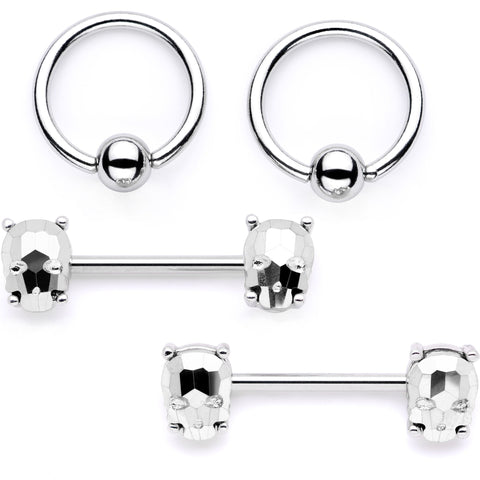 14G 9/16 1/2 Sugar Skull Captive Ring Barbell Nipple Ring Set