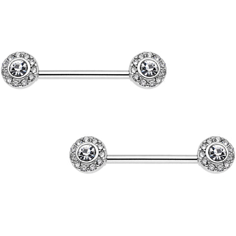 14G 9/16 Clear Gem Circular Cluster Barbell Nipple Ring Set