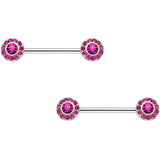 14G 5/8" Pink Gem Circular Cluster Barbell Nipple Ring Set