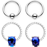 14G Blue Sugar Skull Mask Twisted BCR Captive Nipple Ring Set