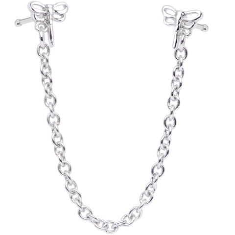 20G 1/4 Daring Dragonfly Chain Dangle Double Nose Bone