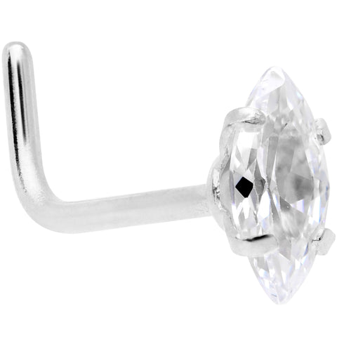20G 1/4 Clear CZ Gem Ellipse L Shape Nose Ring