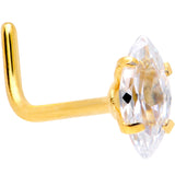 20G 1/4 Clear CZ Gem Gold IP Ellipse L Shape Nose Ring