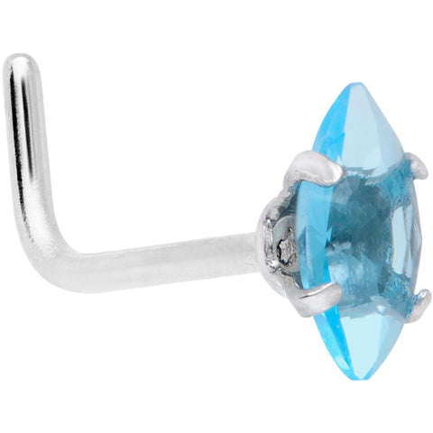 20G 1/4 Aqua CZ Gem Ellipse L Shape Nose Ring
