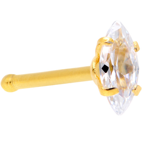 20G 1/4 Clear CZ Gem Gold IP Ellipse Nose Bone