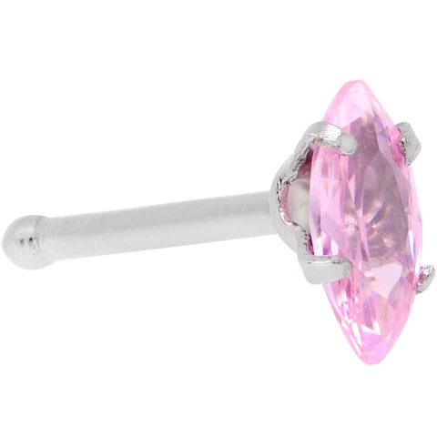 20G 1/4 Pink CZ Gem Ellipse Nose Bone