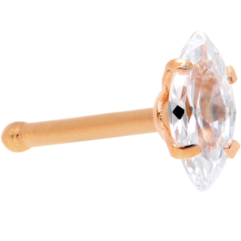 20G 1/4 Clear CZ Gem Rose Gold IP Ellipse Nose Bone