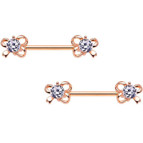 Clear CZ Gem Rose Gold Tone All Tied Up Barbell Nipple Ring Set