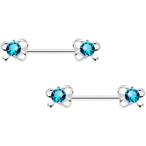 Aqua CZ Gem All Tied Up Barbell Nipple Ring Set