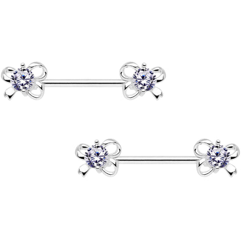Clear CZ Gem All Tied Up Barbell Nipple Ring Set