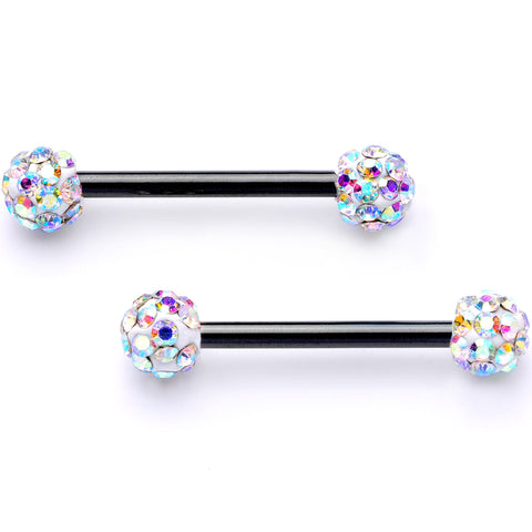 9/16 Aurora Gem Cluster Black Anodized Barbell Nipple Ring Set