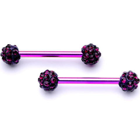 9/16 Purple Gem Cluster Purple Anodized Barbell Nipple Ring Set