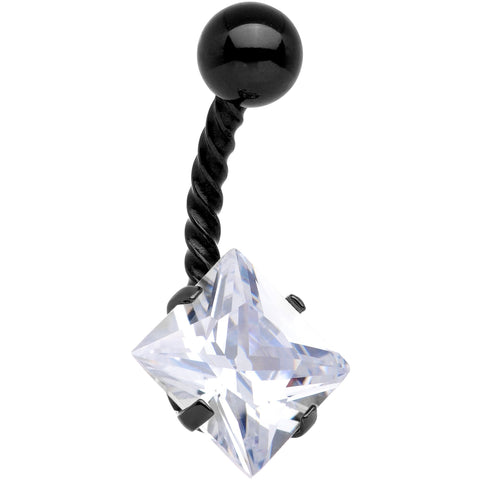 Clear CZ Gem Black IP Party Princess Seriously Twisted Belly Ring