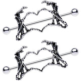1 1/2 Skeleton Hand Heart Nipple Barbell Shield Set