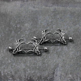1 1/2 Skeleton Hand Heart Nipple Barbell Shield Set