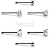 Clear CZ Gem Multi Shape 3mm Nose Bone 7 Pack Set