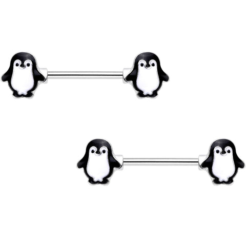 14G 9/16 Parade of Penguins Barbell Nipple Ring Set