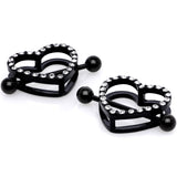 14G 5/8 Clear Gem Black Valentine Heart Nipple Ring Set