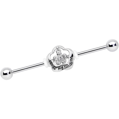 14G Clear Gem Youre My Sunshine Flower Industrial Barbell 38mm