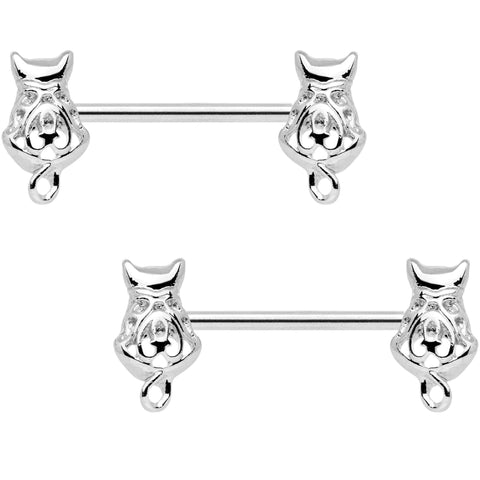 14G 9/16 Kitty Cat Barbell Nipple Ring Set