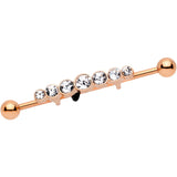 14G Clear Gem Rose Gold IP Super Seven Industrial Barbell 38mm