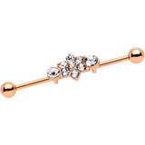 14G Clear Gem Rose Gold IP Floral Cluster Industrial Barbell 38mm