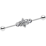 14G Clear Gem Floral Cluster Industrial Barbell 38mm