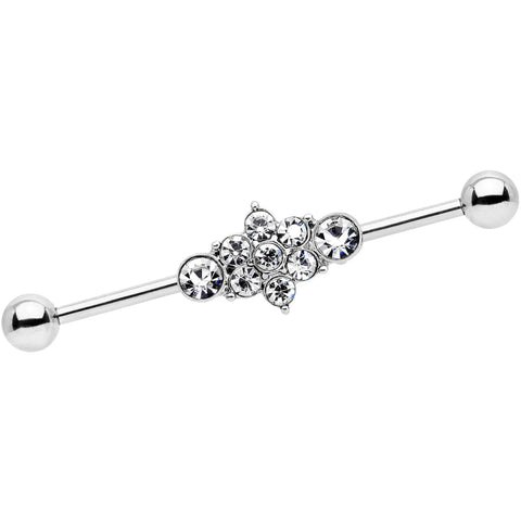 14G Clear Gem Floral Cluster Industrial Barbell 38mm