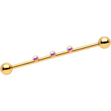 14G Aurora Gem Gold IP Triplet Industrial Barbell 35mm
