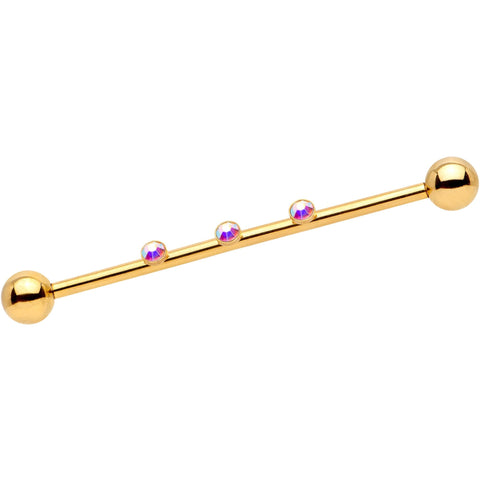 14G Aurora Gem Gold IP Triplet Industrial Barbell 35mm