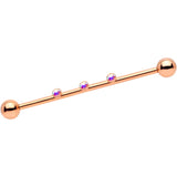 14G Aurora Gem Rose Gold IP Triplet Industrial Barbell 35mm